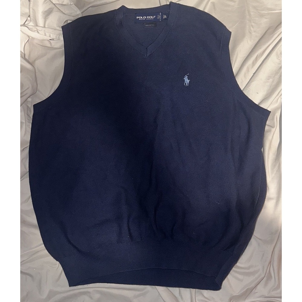 VTG Polo Golf Ralph Lauren Vest Mens Large Navy Blue Pullover‎ V-Neck Sweatshirt